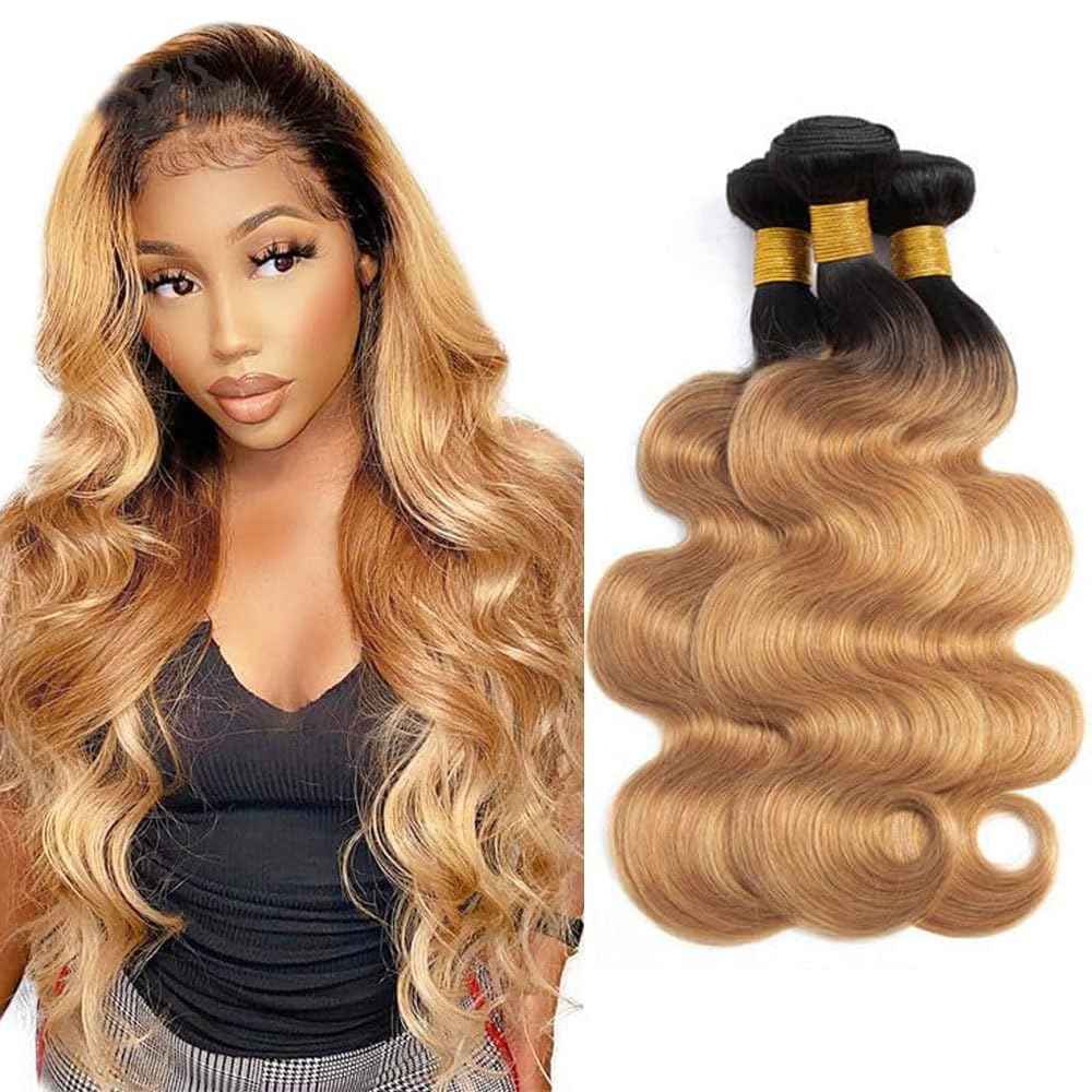 30 32 34 Inch 1B27 Bundles Human Hair Ombre Body Wave Bundle Human Hair Brazilian Unprocessed Virgin Hair 3 Bundles Color 27 Bundle Hair Extensions