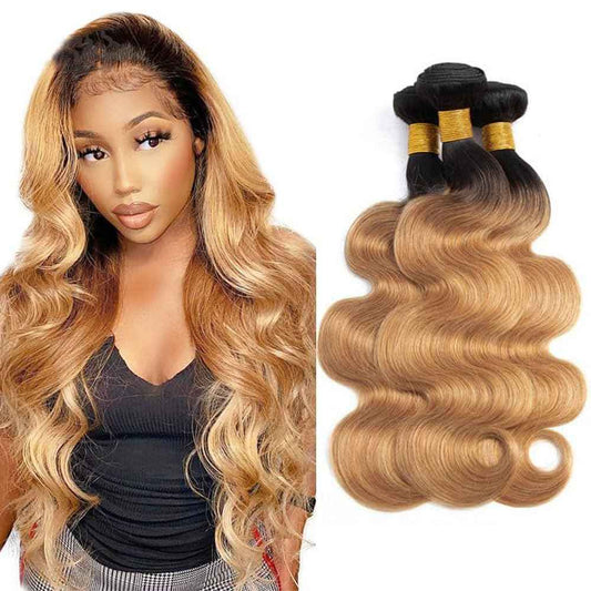 30 32 34 Inch 1B27 Bundles Human Hair Ombre Body Wave Bundle Human Hair Brazilian Unprocessed Virgin Hair 3 Bundles Color 27 Bundle Hair Extensions