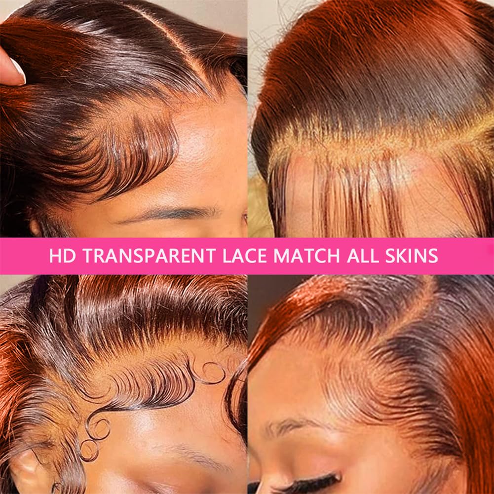 13x6 Lace Front Wigs Human Hair Pre Plucked Highlight 13x6 HD Lace Front Wigs Ginger Orange Human Hair Wigs for Women 13x6 Body Wave Ombre Wig Brazilian Hair22inch