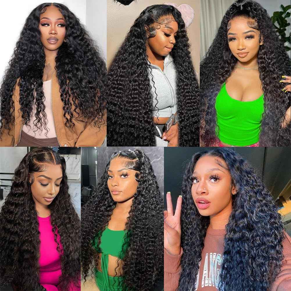 Great Grace 12A Deep Wave Human Hair Bundles 18 20 22 Inch Curly Bundles Human Hair 100% Unprocessed 3 Bundle Brazilian Virgin Human Hair Extensions Quick Weave Natural Black Color