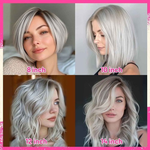 Evala Bob Wig Human Hair Silver Wig 13x4 Lace Front Wig Human Hair Bob 10 inch #Silver Human Hair Bob Wig 180% Density Short Bob Wig Colored Bob Wig Human Hair