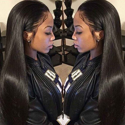 Dreambeauty 250% Density Lace Front Human Hair Wigs Silk Straight Brazilian Virgin Remy Human Hair Wigs Glueless Lace Front Wig for Women Natural Black Color (22 inch)