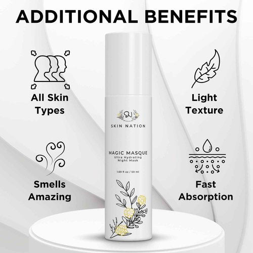 Skin Nation Magic Masque, Hydrating Night Mask with Hyaluronic Acid & Botanicals, Plant-Based Overnight Mask for Dry Skin, Smooth Texture & Radiant Glow, 1.69 fl oz