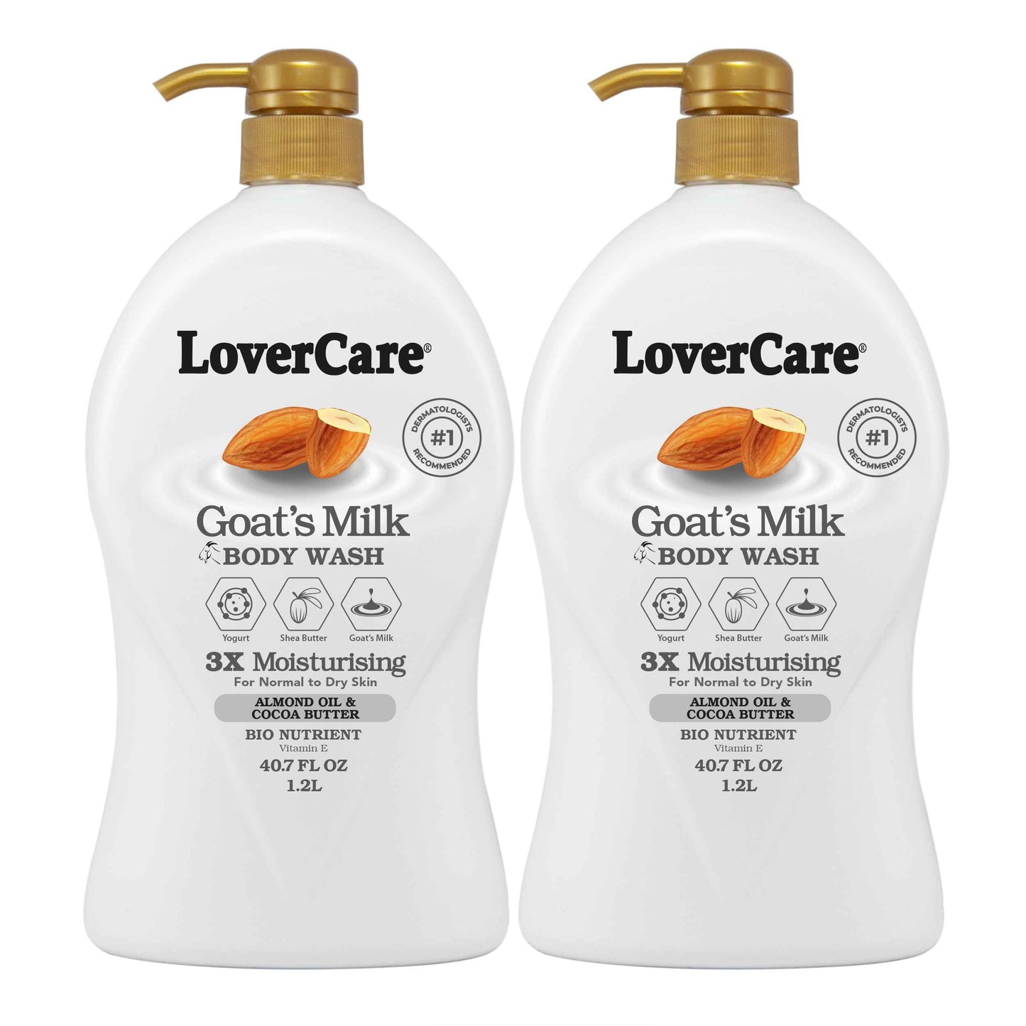 2-PACK LoverCare Goat's Milk Moisturizing Body Wash Shower Cream Almond Oil & Cocoa Butter 40.7 fl oz