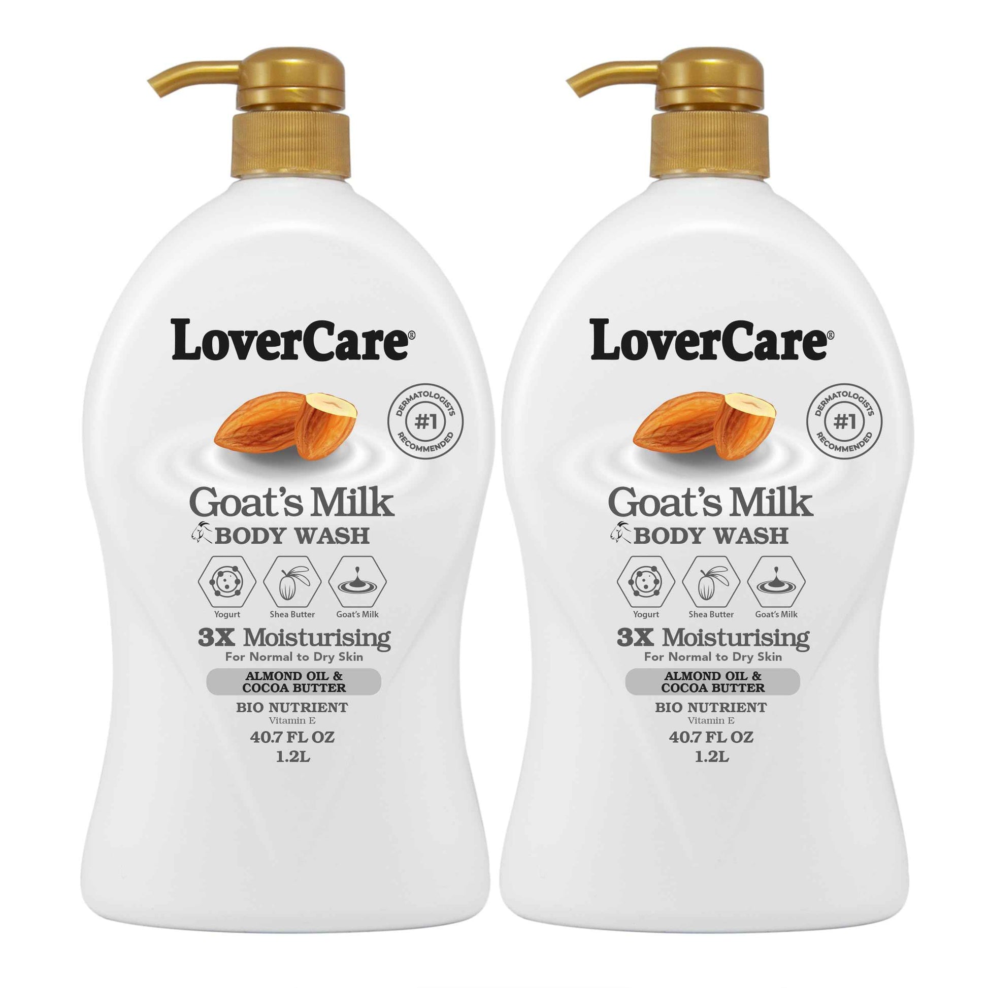 2-PACK LoverCare Goat's Milk Moisturizing Body Wash Shower Cream Almond Oil & Cocoa Butter 40.7 fl oz