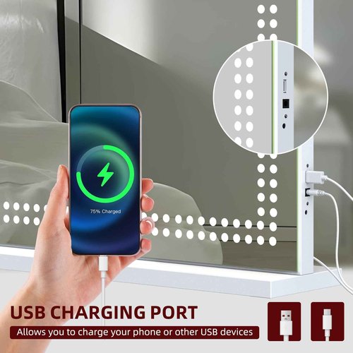 VANITII Vanity Mirror with Lights 32"x23" Lighted Makeup Vanity Mirror with Smart Speaker Dimmable 3 Light Modes 10X Magnification Light Up Mirror Touch Control Tabletop