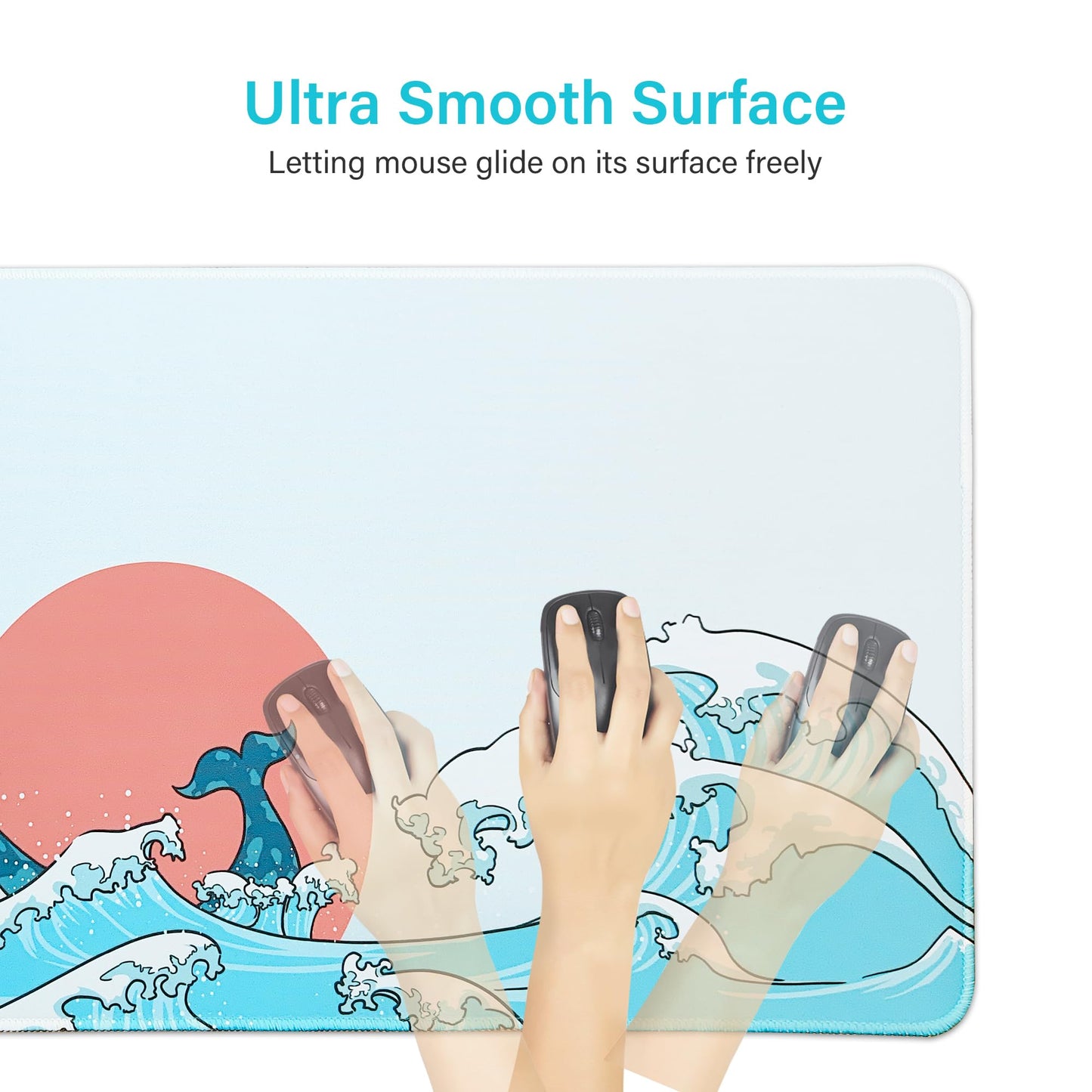 XVX Japanese Sea Wave Large Mouse Pad for Desk, Desk Mat with Seamed Edges, Waterproof Desk Pad, Gaming Mouse Pad Non-Slip Rubber Base, 31.5x11.8 Inch 3mm Thick Keyboard Pad Computer Mat, Coral Sea