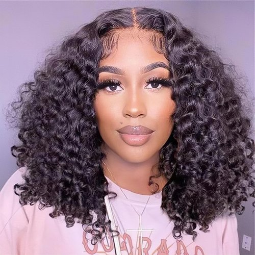 Maytune 5x5 Curly Bob Wig Human Hair Wear and Go Glueless Bob Wig Glueless Wigs Human Hair Pre Plucked Pre Cut Curly Bob Wigs for Black Women HD Lace Closure Wig Short Curly Bob Wig 12 Inch