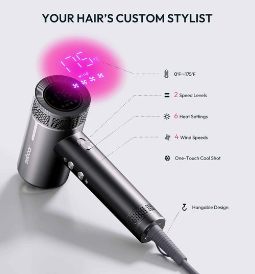 seboar High-Speed Ionic Hair Dryer with Diffuser, Professional LCD Display Thermo-Control Blow Dryer, 1500W Fast Dry, 500 Million Negative Hairdryer, Low Noise, Lightweight for Travel Home Salon