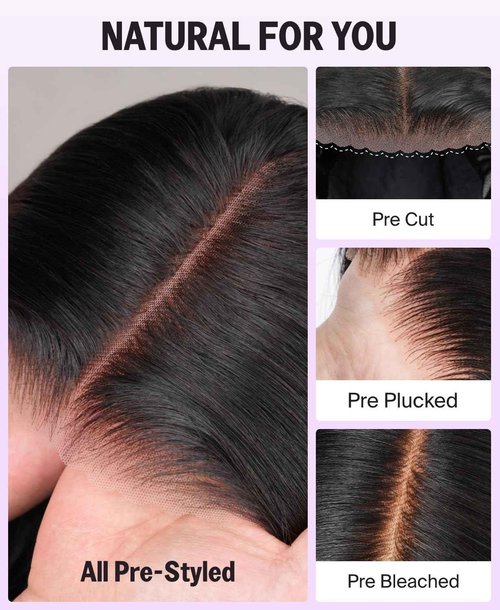 Megalook hair Glueless Wigs Human Hair 6x5 Ready to Go Closure Wig Human Hair 12A Salon-Quality Pre Plucked Pre Cut Straight Wigs Human Hair Bleached Tiny Knots 220% Density 16 Inch