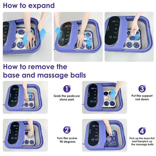 Ranjova Foot Spa Electric Rotary Massage, Collapsible Foot Bath with Heat, Bubble,Temp Control, and 24 Motorized Shiatsu Massage Balls, Pedicure Foot Spa for Feet Relaxation (Blue)