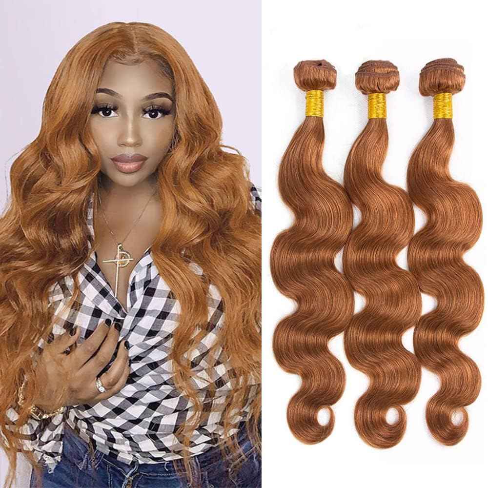 Habiliana Bundles Human Hair 26 28 30 Inch Body Wave 30 Light Brown Human Hair Bundles 11A Unprocessed Brazilian Virgin Quick Weave Hair Extensions for Black Women