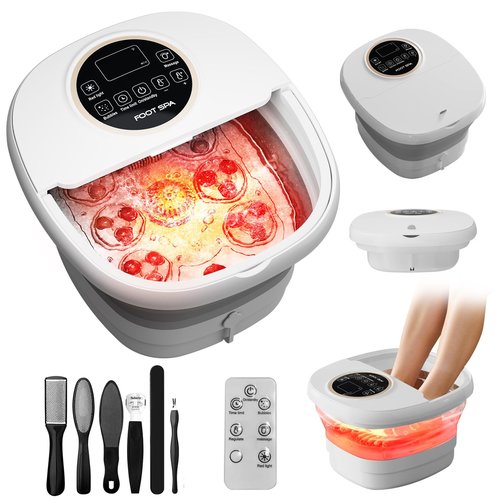 Olixie Electric Pedicure Foot Spa with Bubble and Heat,Collapsible Foot Soaking Tub with Remote Control,Pedicure Tools for Feet and Automatic Foot Massager,Foot Bath Soak Tub