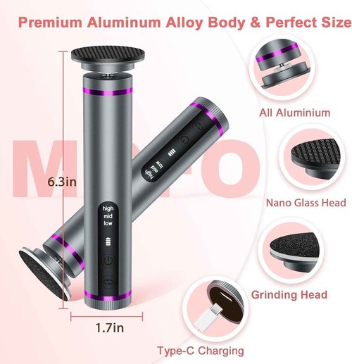Electric Callus Remover for Feet, 3 Speeds Electric Foot Callus Remover with Powerful Brushless Motor, 2600mAh Runs for 7Hours, Washable Nano Glass Head, 60 Pcs Sandpaper Discs, Gift for Women & Men