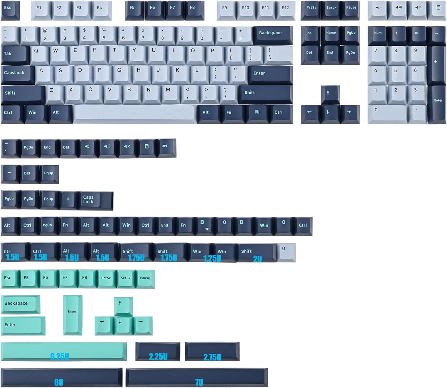 61 PBT Game keycap, 60% Backlight with Key Puller OEM Configuration American Layout, 87/104 Mechanical Keyboard (no Keyboard) (Ahris)