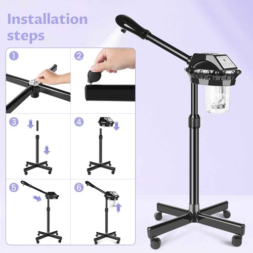 Wuissvnb Facial Steamer, Poressional Facial Steamer on Wheels with Timer Function, Ozone Face Steamer for Spa, Salon and at Home Use