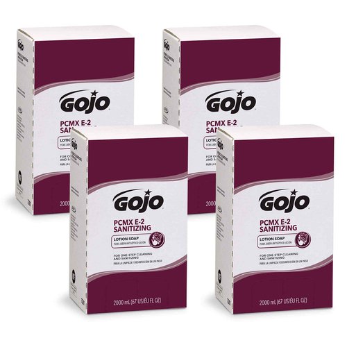 GOJO PCMX E2 Sanitizing Lotion Soap, Fragrance Free, 2000 mL Sanitizing Lotion Hand Soap Refill PRO TDX Push-Style Dispenser (Pack of 4) - 7281-04
