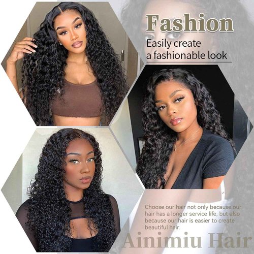 Ainimiu Jerry Curly Wave Human Hair 4 Bundles Brazilian Raw Virgin Hair Weave Bundles Jerry Curly Wet And Wavy 12A Grade Long Unprocessed Human Hair Extensions Natural Black 100g/pc 16 18 20 22inch
