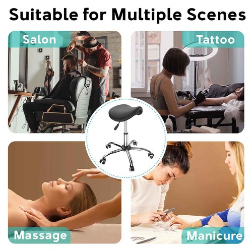 Eueiykw Professional Saddle Stool with Wheels Rolling Saddle Stool with Extra-Wide Base Heavy-Duty Stable Stool Adjustable Height Ergonomic Chair for Office, Workshop, Salon & Clinic
