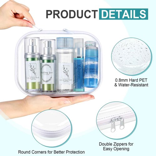 Qiyaz 12 Pcs Clear Hard Zipper Case Plastic Zipper Pouch with 5 Sheets Alphabet Stickers Double Toy Storage Organizer Makeup Case for Travel Building Blocks Puzzles Cosmetic(7.87 x 5.9 x 2”)