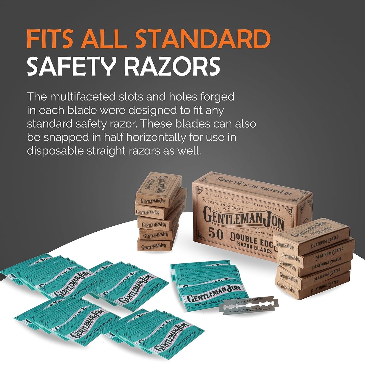 Gentleman Jon Supreme Shaving Collection - Deluxe Safety Razor Shaving Kit & Extra 50-Pack Platinum Double Edge Razor Blades - Extensive Wet Shave Set for Men - Superior Comfort and Smooth Shaves