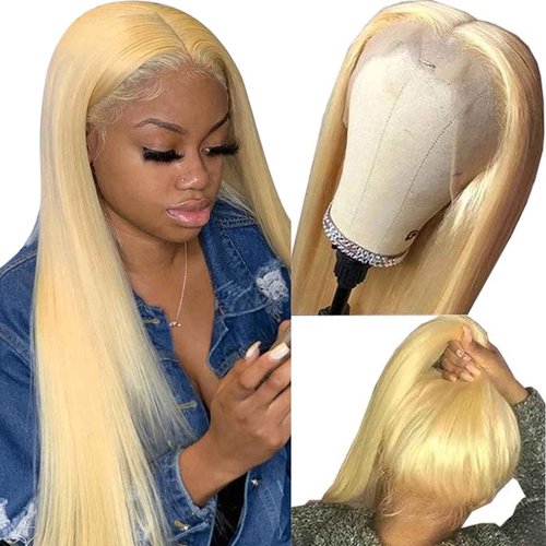 Slightly Bleach Knots Lace Front Wig #613 Blonde Human Hair Lace Wigs Colored with Pre-Plucked Hairline Thick 150% Density Lace Wigs Full Ends with Baby Hair 24'' for Black&White Women