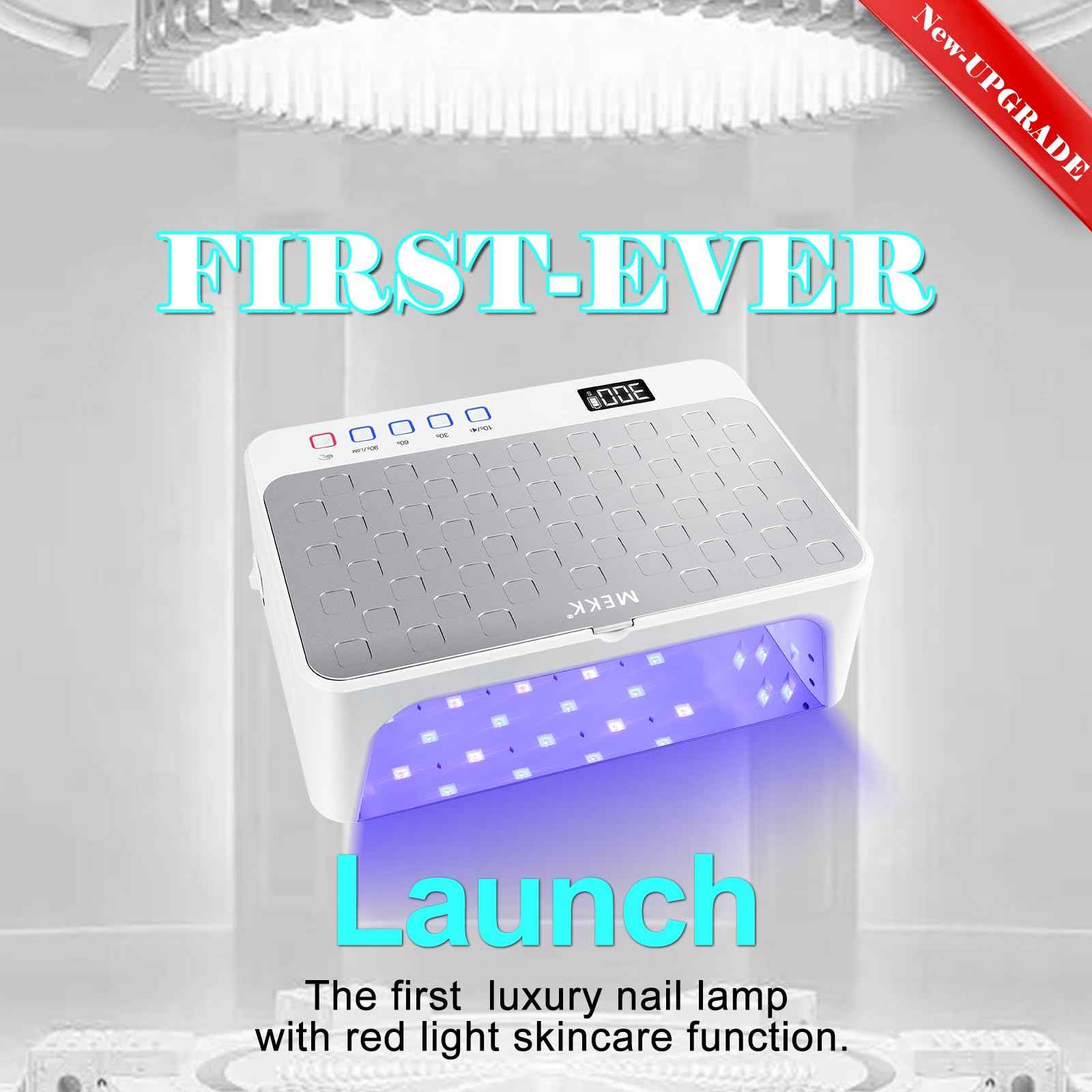 MEKK UV LED Nail Lamp - Luxury Cordless UV Light for Gel Nails with Red Light Skincare,4+2 Timer Modes,Two-Hand Design,Professional Nail Lamp for Salon & Home-White