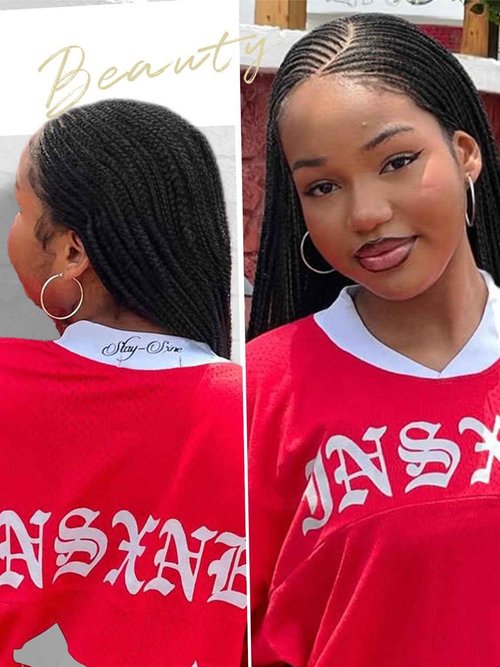 Lady Hanne Braided Wigs for Black Women 13x8 HD Lace Front Cornrow Braids Wig Premium Synthetic Hair 30 Inch Full Lace Cornrow Box Braid Wig with Baby HairNatural Black