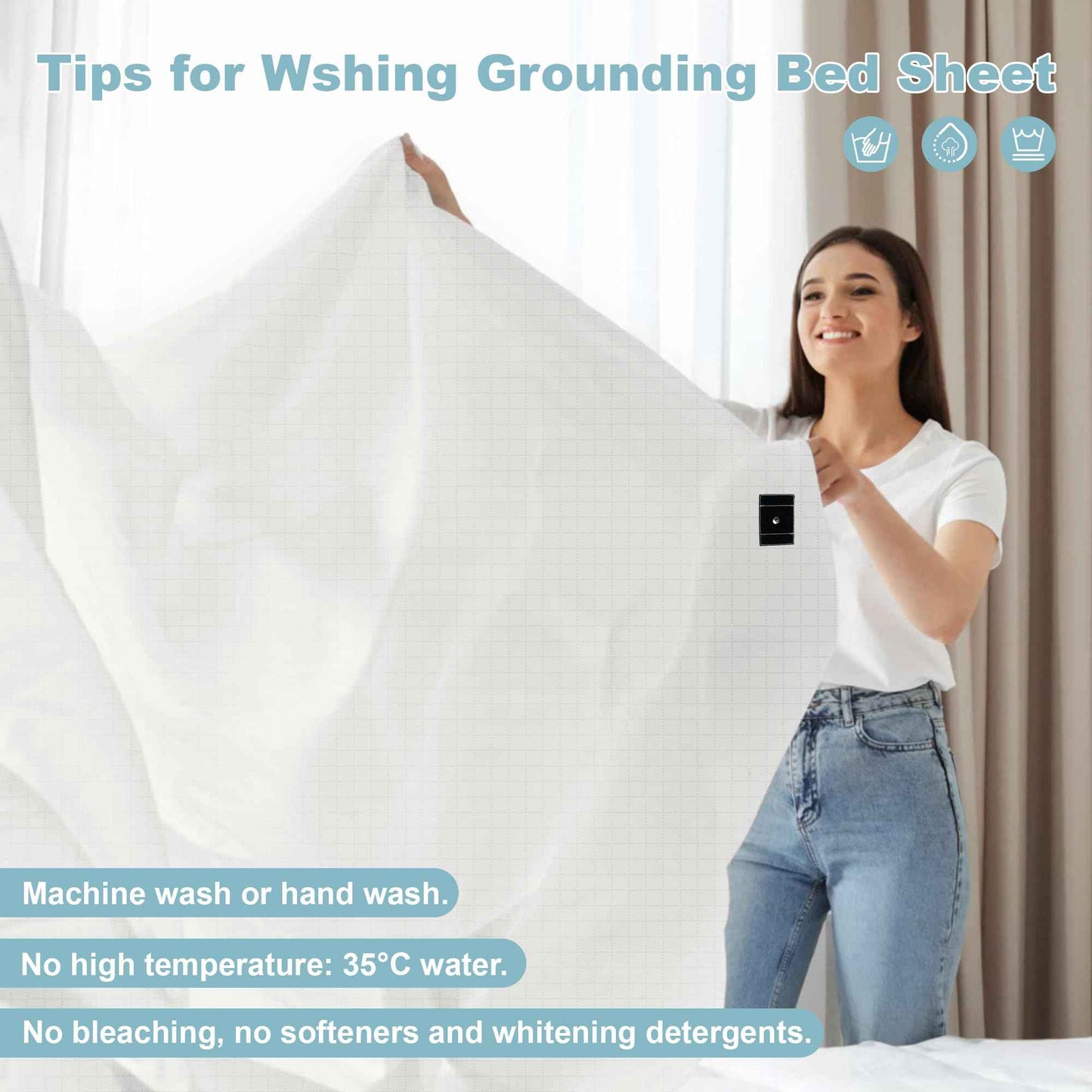 Grounding Sheets Queen Size 10% Silver Fiber Grounding Flat Sheet for Bed Sleeping Therapy with Grounding Cord,Grounding Mat for Bed 90% Organic Cotton (White, 60x80 inch/Queen)