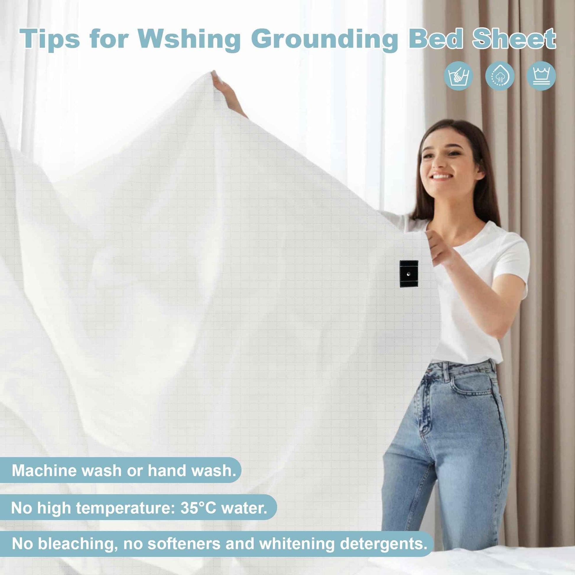 Grounding Sheets Queen Size 10% Silver Fiber Grounding Flat Sheet for Bed Sleeping Therapy with Grounding Cord,Grounding Mat for Bed 90% Organic Cotton (White, 60x80 inch/Queen)