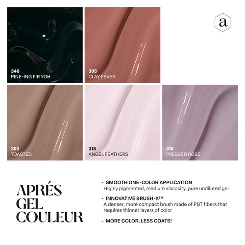 Apres Gel Couleur Combo Set, 5 Color Gel Nail Polish, Bright Nude Pastel Colors with Brush-X Nail Art Brush, 2024 Edition (Set 20)