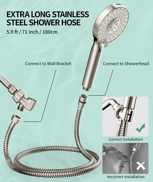 Filtered Shower Head with Handheld, High Pressure 9 Spray Mode Brushed Nickel Showerhead with 4 Filters, Detachable Shower Head, Water Softener Filters Beads for Hard Water - Remove Chlorine