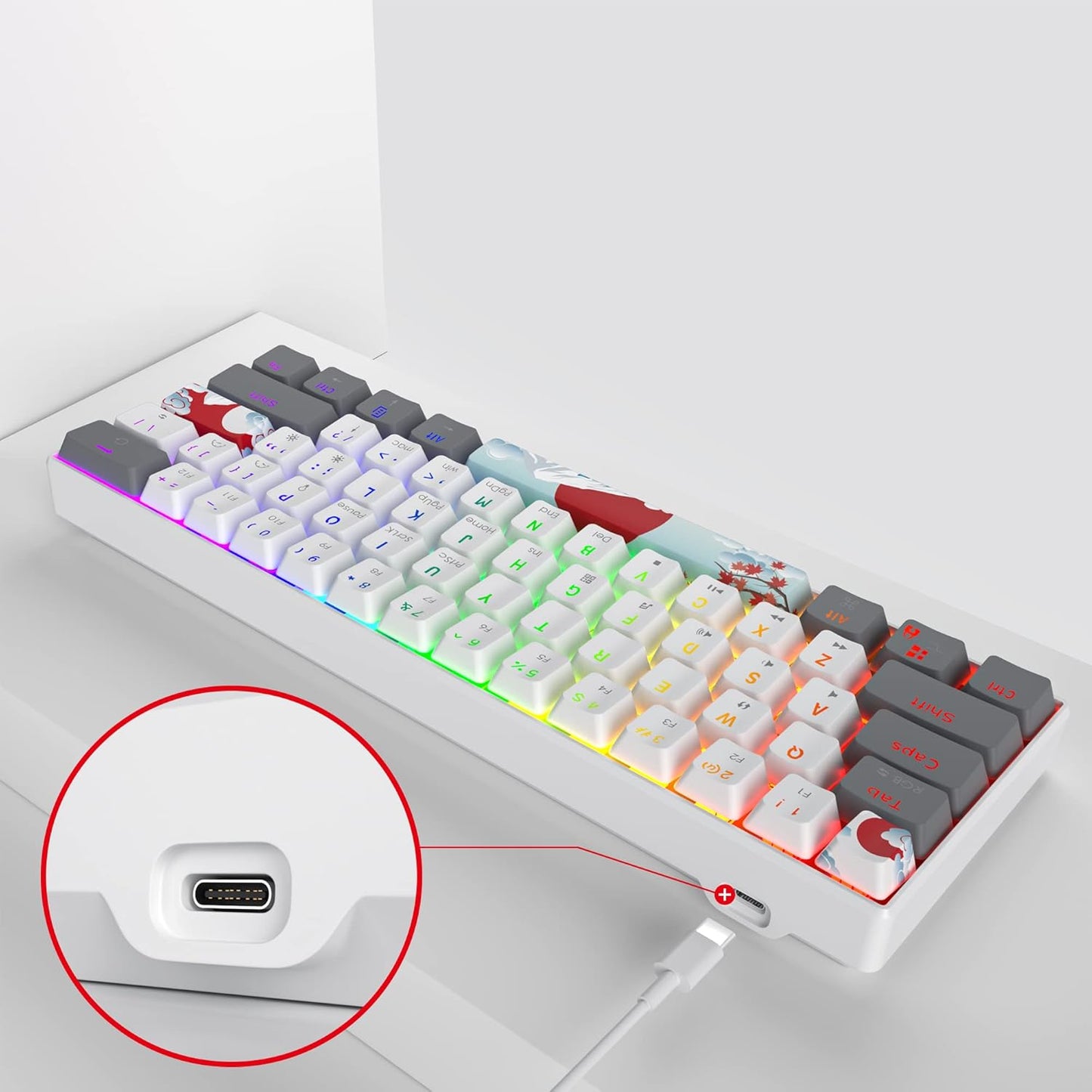 60 Percent Gaming Keyboard Mechanical with Linear Red Switch, 65% Wired Ultra-Compact Mini Keyboard Rainbow with PBT Keycaps for Ps4/Ps5/Xbox(68 MonsterB)