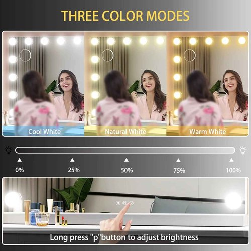 Gvnkvn 22.8 x 18.2 Vanity Makeup Mirror with Lights, 10X Magnification,Large Hollywood Lighted Vanity Mirror with 15 Dimmable LED Bulbs, USB Charger Port, Tabletop or Wall-Mounted Gold