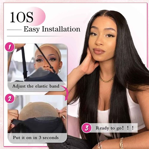 PISRY Wear and Go Glueless Wigs Human Hair Pre Plucked Pre Cut 180% Density 6x4 Ready to Wear Lace Front Human Hair Wigs Straight for Black Women 24 Inch