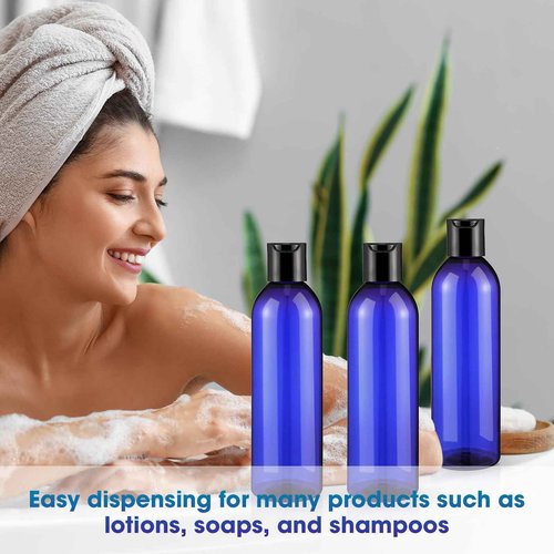 Eccliy 60 Pack 8oz Empty Plastic Squeeze Bottles with Disc Caps Travel Containers Refillable Plastic Empty Bottles with Caps for Shampoo, Lotions, Liquid Body Soap, Creams (Blue)