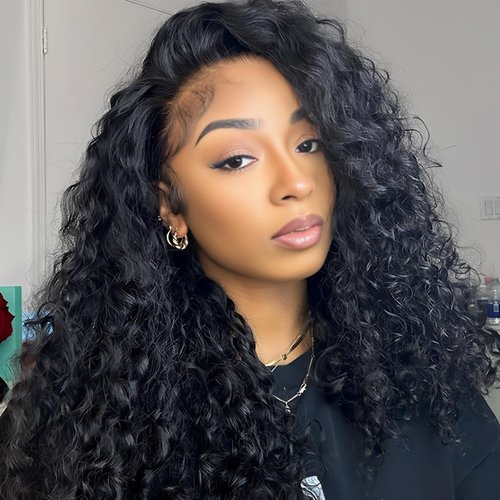 Myecool Curly Half Wig Human Hair 200 Density Glueless Wear and Go Wigs Human Hair 16Inch 3 In 1 Half Wigs for Women Drawstring Seamless Flip Over Beginner Friendly
