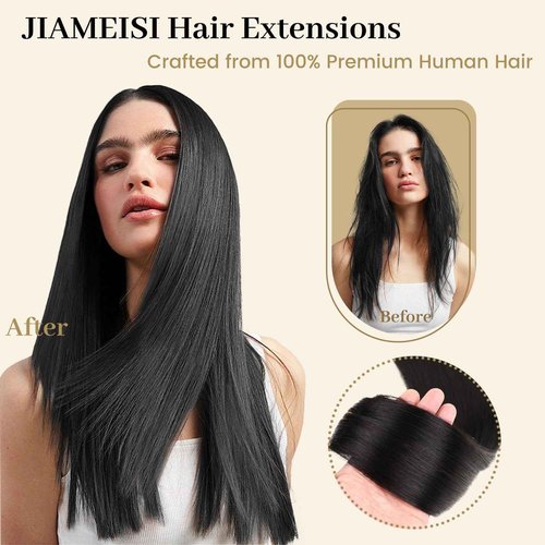 Jiameisi Clip in Hair Extensions Real Human Hair, 22inch Remy Human Hair Extensions Double Weft 120g 8pcs, Natural Straight Clip ins for Women, Ideal for Daily, Party, Wedding Looks #1 Jet Black