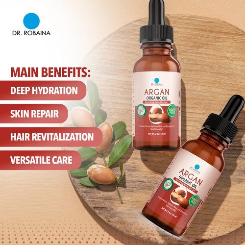 Dr. Robaina Pure Moroccan Argan Oil 2 fl oz – Cold-Pressed, Small-Batch & Nitrogen-Sealed – Fast-Absorbing Hair & Skin Moisturizer, Anti-Frizz Serum, Beard & Nail Treatment – Hexane-Free, Made in USA