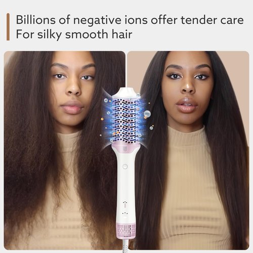 2-in-1 Blow Dryer Brush, Ionic & Ceramic Thermal Brush with Adjustable Heat & Cool Shot, 110000 RPM Motor High-Speed Motor for Frizz-Free, Smooth & Voluminous Hair,White no Comb