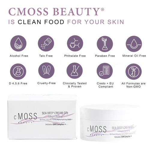 cMOSS BEAUTY Sea Moss Infused Sea Deep Cream Gel Formulated with Glycolic Acid, Hyaluronic Acid, and Vitamins A,C,E to Deeply Hydrate Skin and Smooth Fine Lines