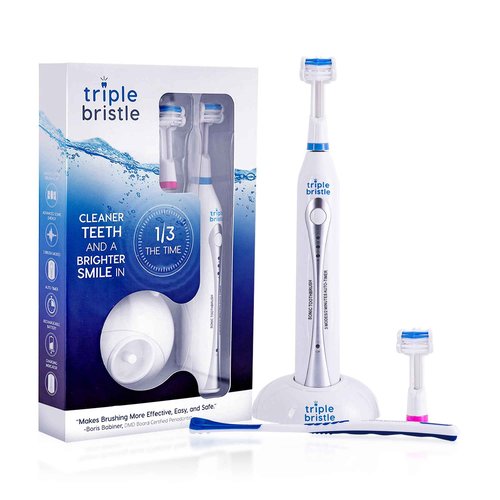 Triple Bristle Original Sonic Toothbrush | Rechargeable 31,000 VPM Tooth Brush | Patented 3 Head Design | Angled Bristles Clean Each Tooth | Dentist Created & Approved Original