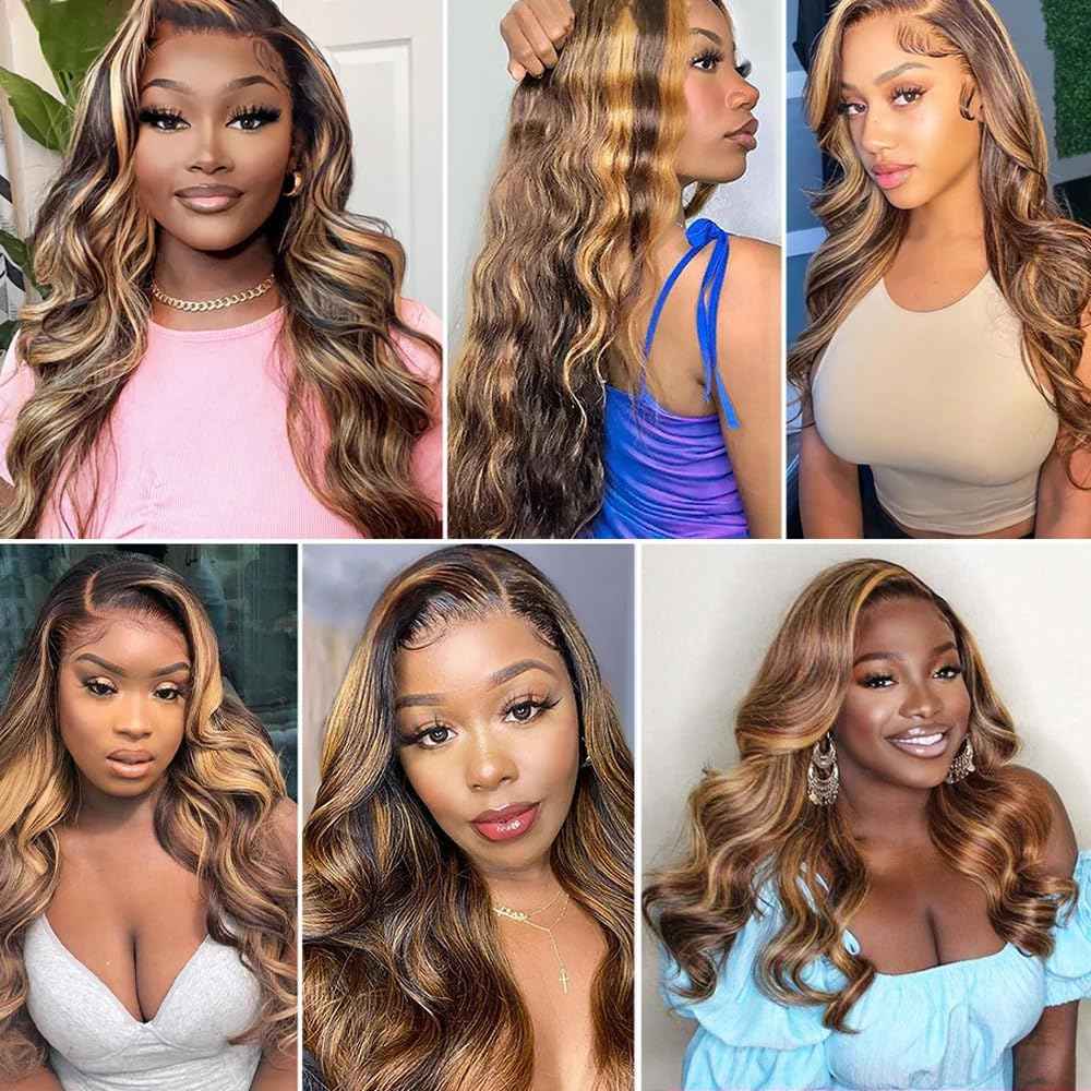34 34 34 Inch Ombre Honey Blonde P4/27 Body Wave Bundles Human Hair Highlight 3 Bundles Brown and Blonde Bundle Hair Extensions