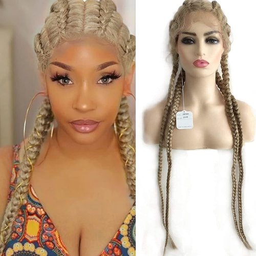 Blonde Braided Wig with Baby Hair Long Soft Synthetic Lace Front Wigs for Black Women Natural Looking 613 Blonde Twist Braids Lace Wig Glueless Heat Resistant Fiber Cosplay Party Drag Queen 30Inch