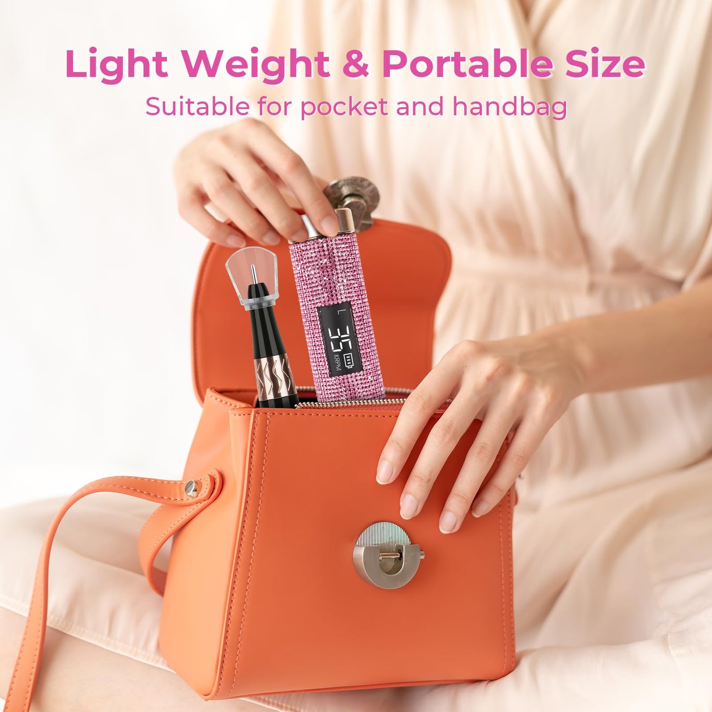 Lavinda Portable Nail Drill Electric File, 35000RPM Professional Rechargeable E-File Machine with Bits, Cordless Nail Drill Machine with Coreless Motor for Acrylic Nails, for Manicure Salon Home,Pink