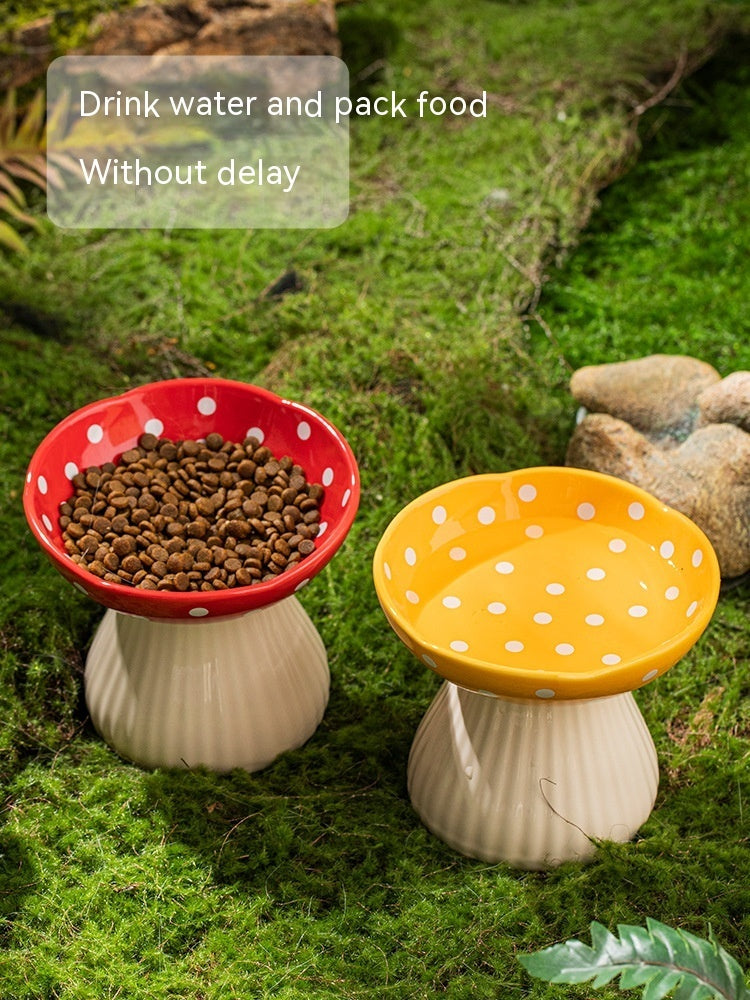 High Foot Ceramic Cat Food Bowls - Anti Roll Pet Tableware for Cats