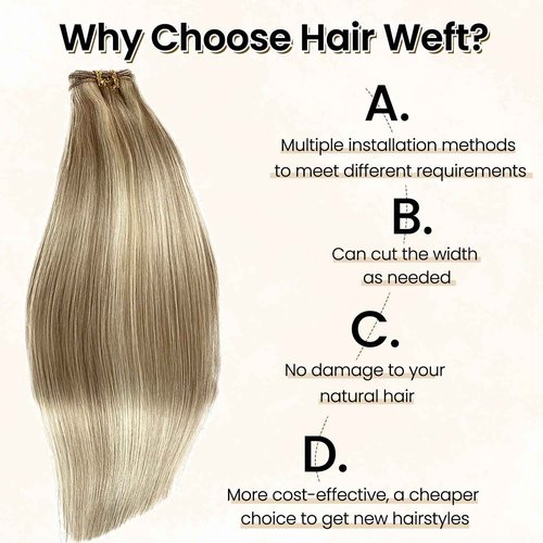 Benafee Balayage Human Hair Weave Bundles 20 Inch Beige Blonde Mix Platinum Blonde Sew in Weft Hair Extensions Real Human Hair for White Hand Tied Weft Remy Hair Extensions Sew in Human Hair Bundles