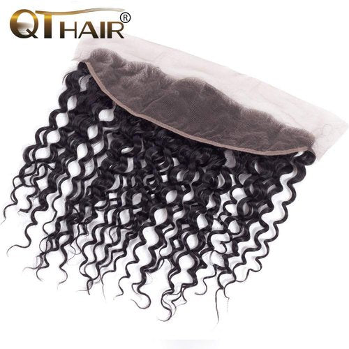 QTHAIR Brazilian Water Wave Human Hair Frontal 16A (20",Natural Black) 150% Density Brazilian Human Hair Water Wave Lace Closure HD Lace Color Swiss Lace Frontal