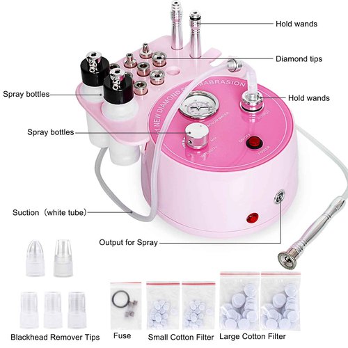 AIMENGXI Diamond Microdermabrasion Machine Professional Plus, 3 in 1 Pink Diamond Dermabrasion Facial Beauty Equipment Skin Care for Vacuum Blackhead Removal & Spray, Suction Power 0-70 cmHg