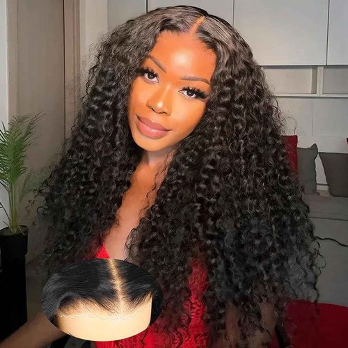AOFEER 200% Density Deep Wave Wear and Go Glueless Wigs Human Hair Pre Plucked Pre Cut 7x5 HD Lace Front Wigs Pre Bleached Bye Bye Knots Deep Curly Lace Closure Wigs Human Hair for Women 18 Inch